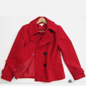 Red Charter Club Peacoat. Sz 16 Lined. 70%Wool, 30% Nylon. Color: Candy Apple